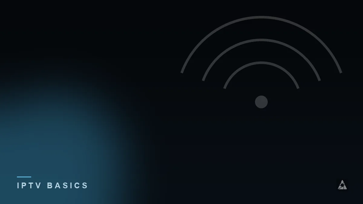 Dark abstract banner with broadcast signal waves, illustrating the topic of “Choosing Best IPTV: A Practical Guide”