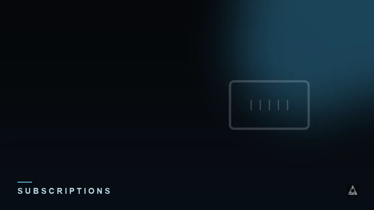 Dark abstract banner with a subscription card icon, illustrating IPTV subscription plan lengths