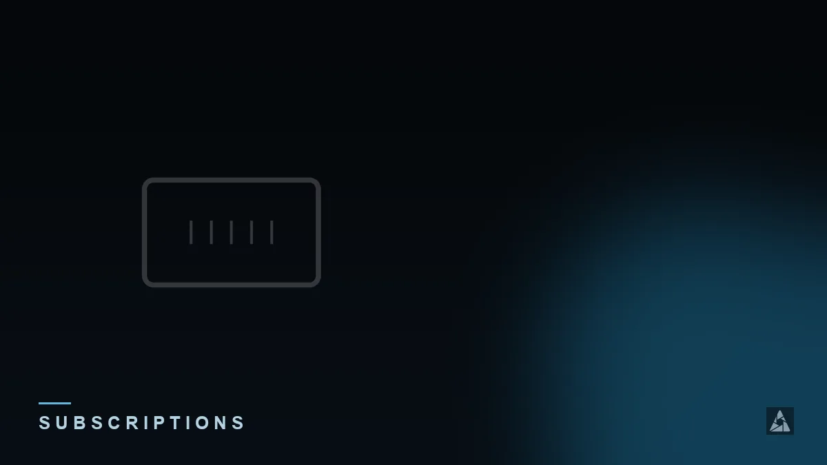 Dark abstract banner with a subscription card icon, illustrating the topic of “IPTV Subscriptions in the UK: What to Know Before You Pay”