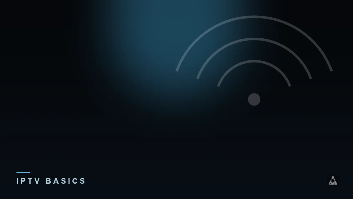 Dark abstract banner with broadcast signal waves, illustrating the topic of “IPTV Playlists on GitHub: What to Know”