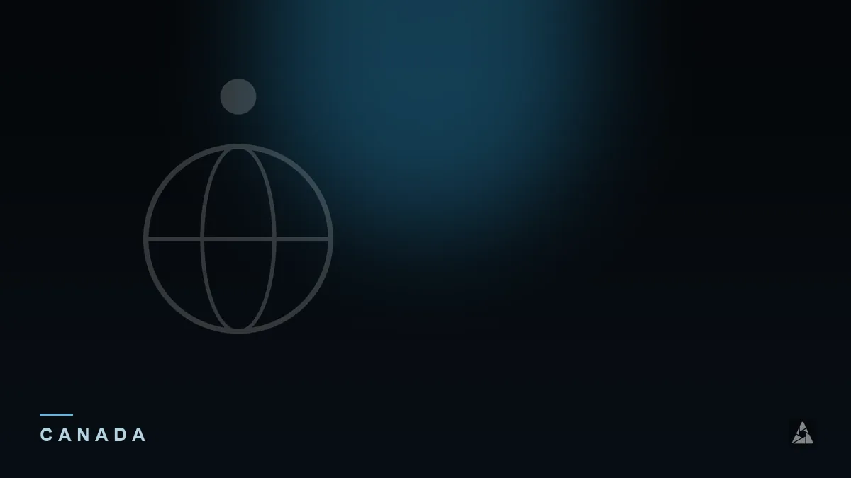 Dark abstract banner with a globe with a location marker, illustrating the topic of “IPTV in Canada: What to Know”