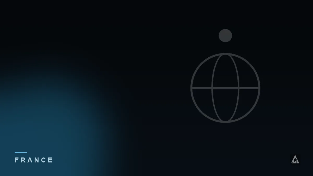 Dark abstract banner with a globe with a location marker, illustrating the topic of “IPTV in France: What to Know”