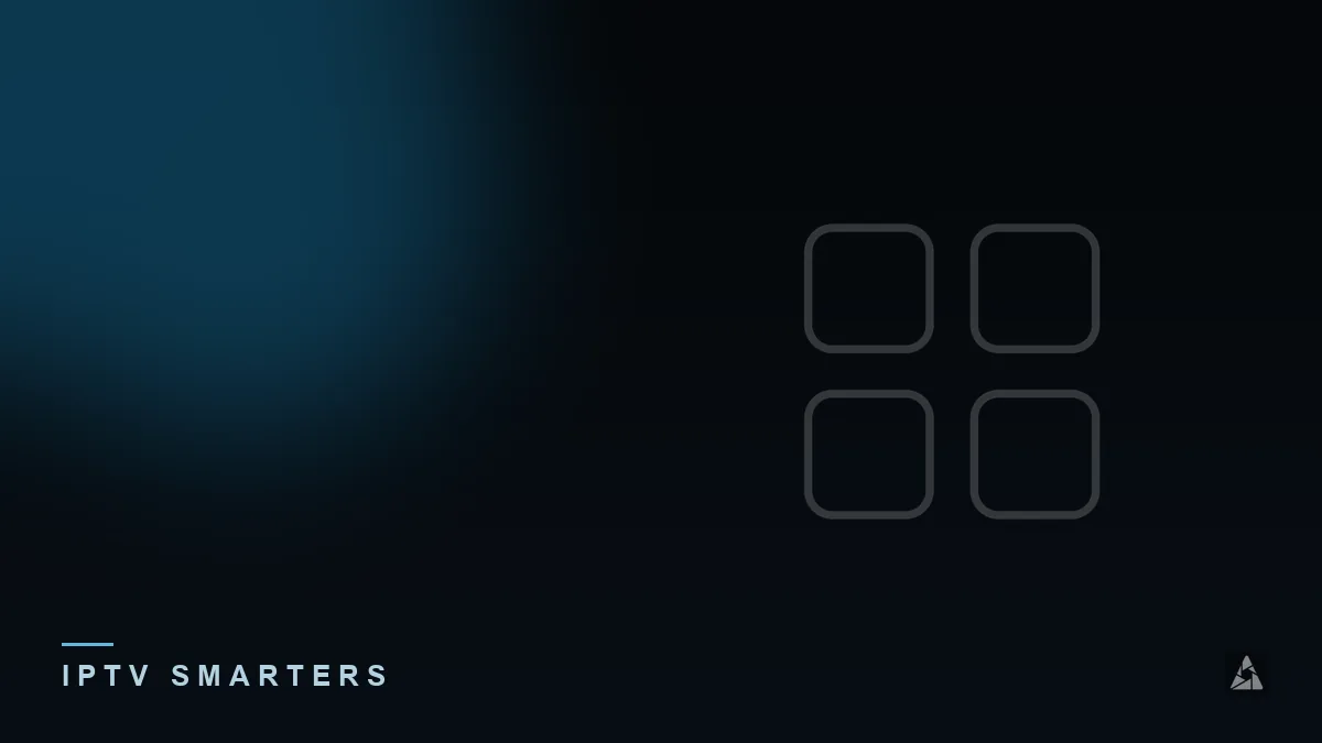 Dark abstract banner with an app icon grid, illustrating the topic of “GSE Smart IPTV: What This App Does”