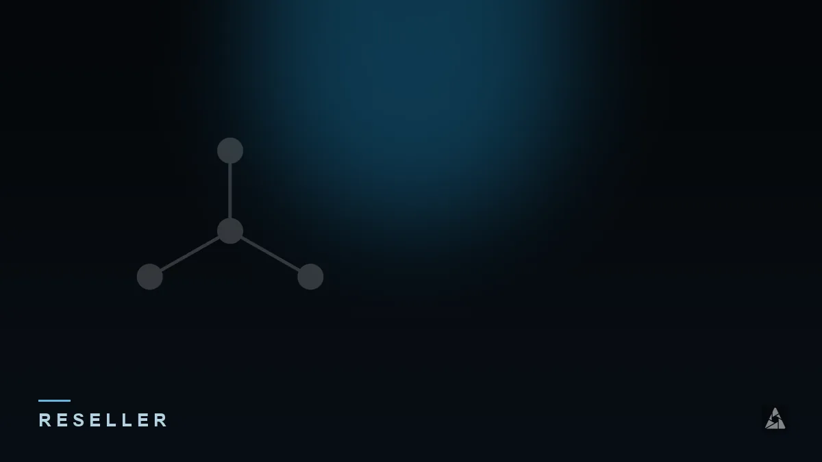 Dark abstract banner with a connected network-node icon, illustrating the topic of “What Is an IPTV Headend?”