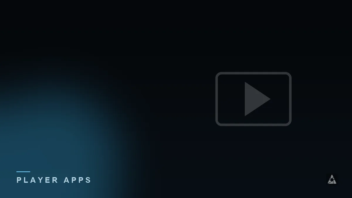 Dark abstract banner with a media player screen with a play icon, illustrating the topic of “Using an IPTV Player on Windows”