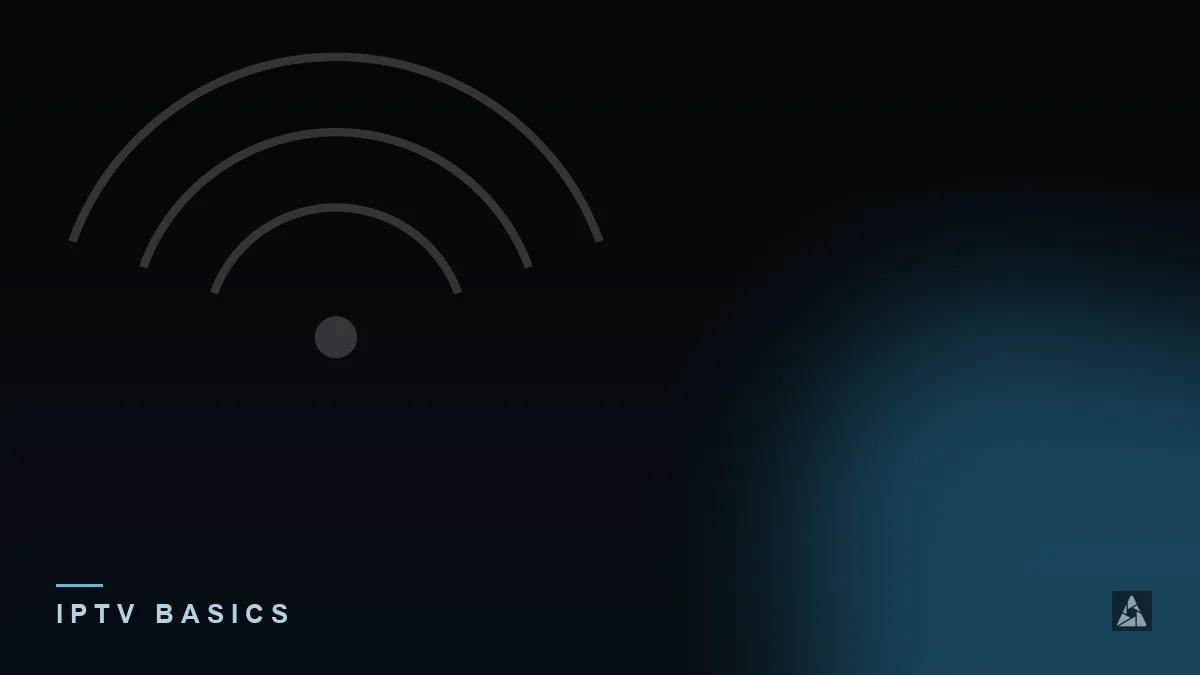 Dark abstract banner with broadcast signal waves, illustrating the topic of “IPTV Pro: Which App Does "Pro" Actually Refer To?”
