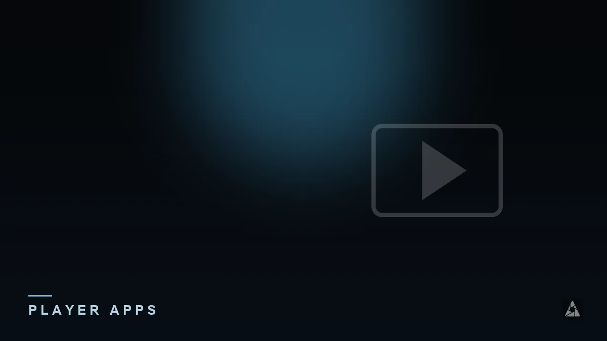 Dark abstract banner with a media player screen with a play icon, illustrating the topic of “IPTV Stream Player: What It Means and How It Works”