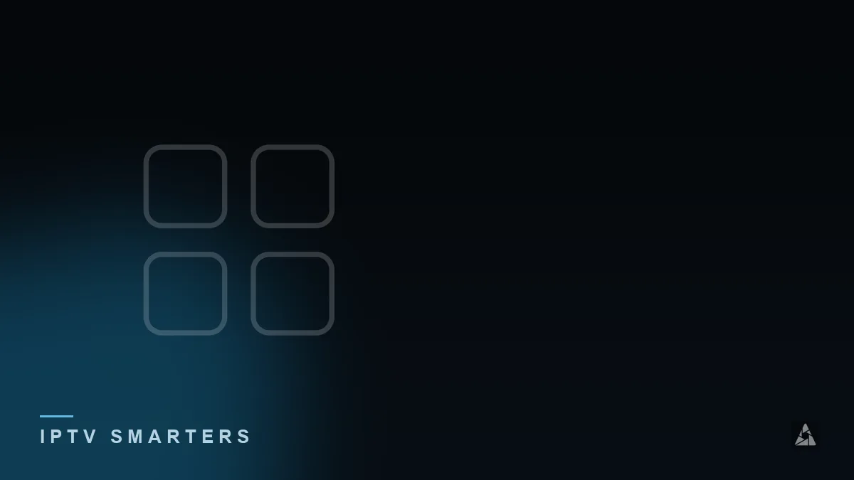 Dark abstract banner with an app icon grid, illustrating the topic of “Tivimate IPTV Player: What You Need to Know”