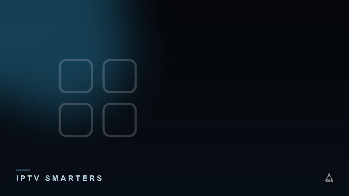 Dark abstract banner with an app icon grid, illustrating the topic of “TVMate: A Different App From TiviMate”