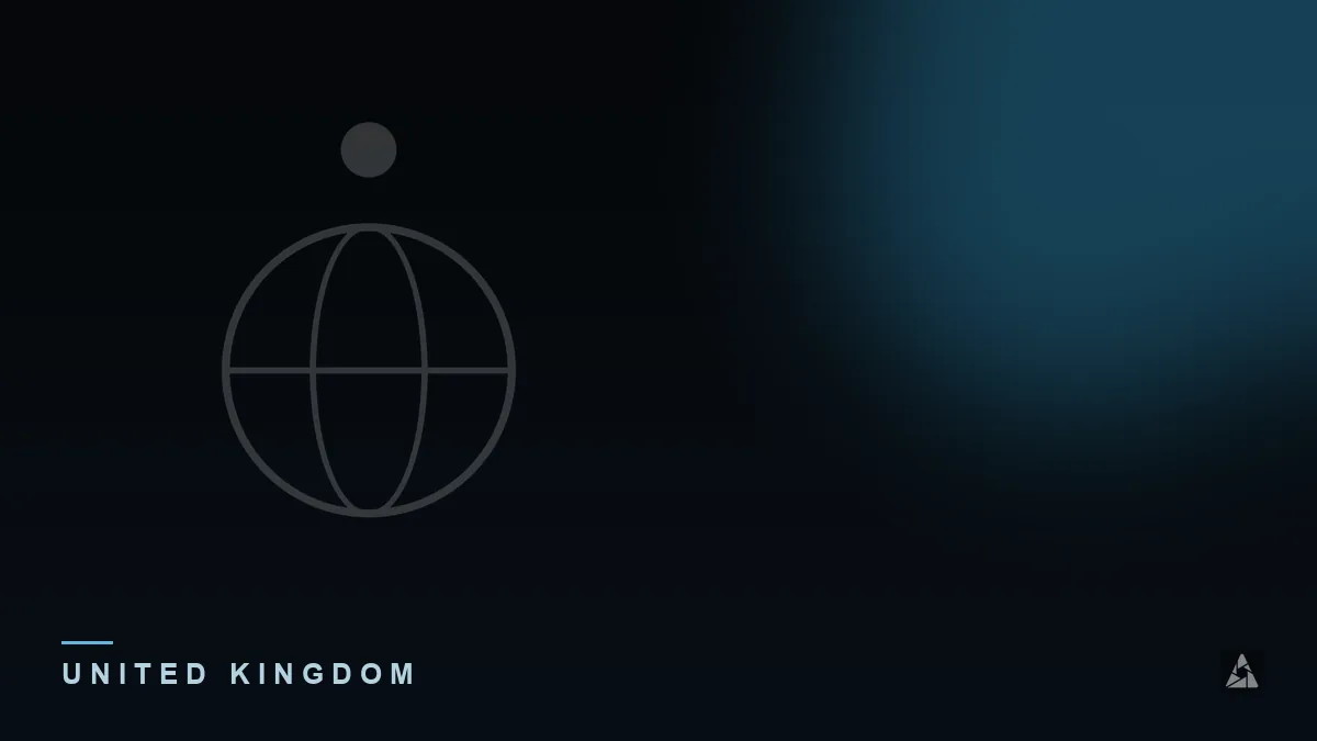 Dark abstract banner with a globe with a location marker, illustrating the topic of “Choosing United Kingdom IPTV: A Practical Guide”